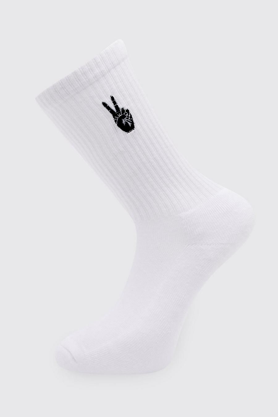 White 1 Pack Embroidered Peace Sock image number 1