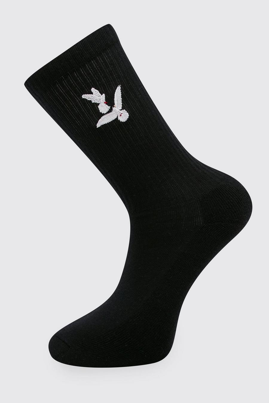 Black 1 Pack Embroidered Dove Sock image number 1