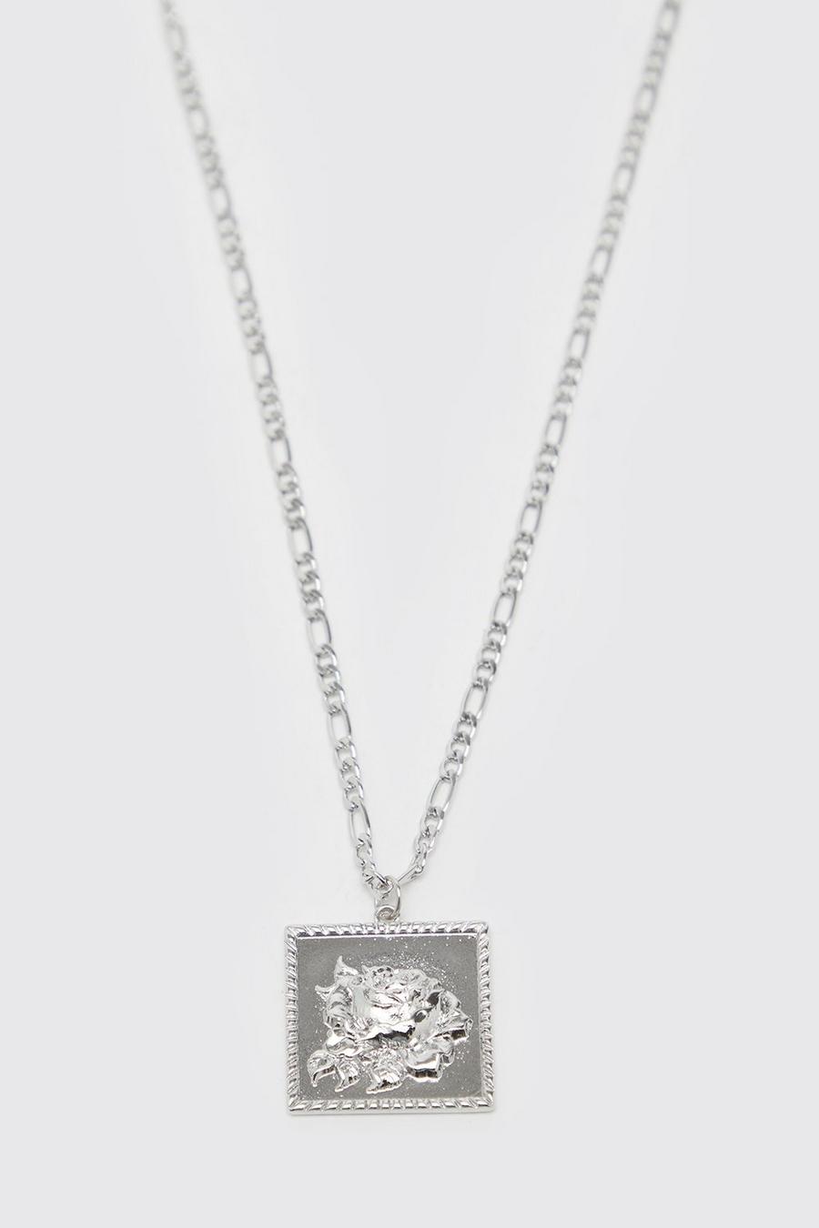 Silver Rose Square Necklace