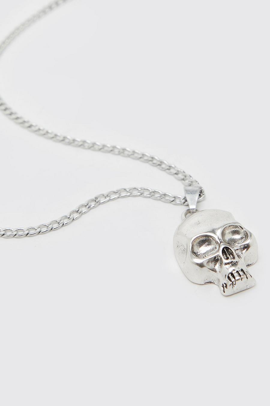 Halskette mit Totenkopf-Detail, Silver argent
