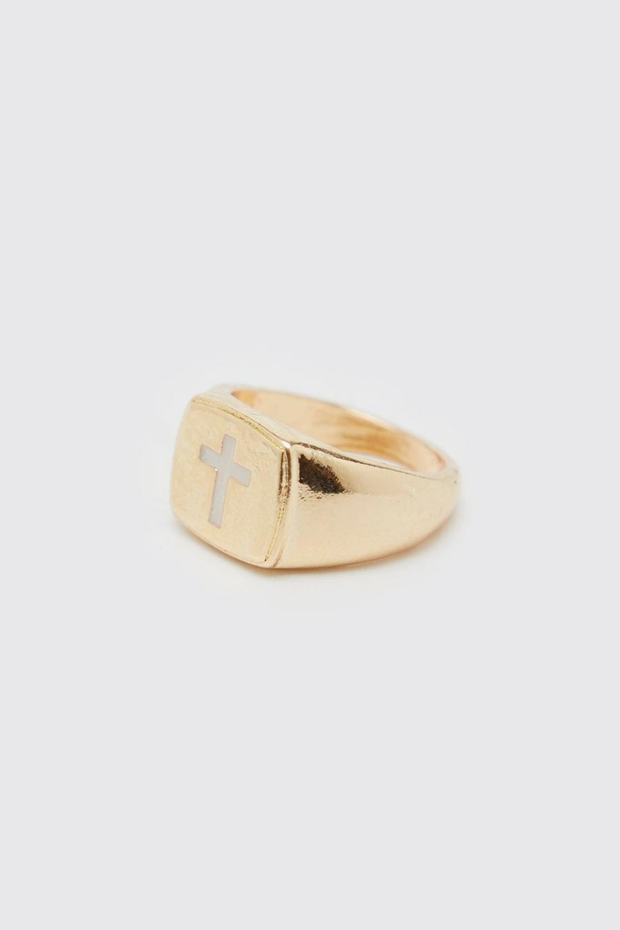 Gold metallic Ring med kors