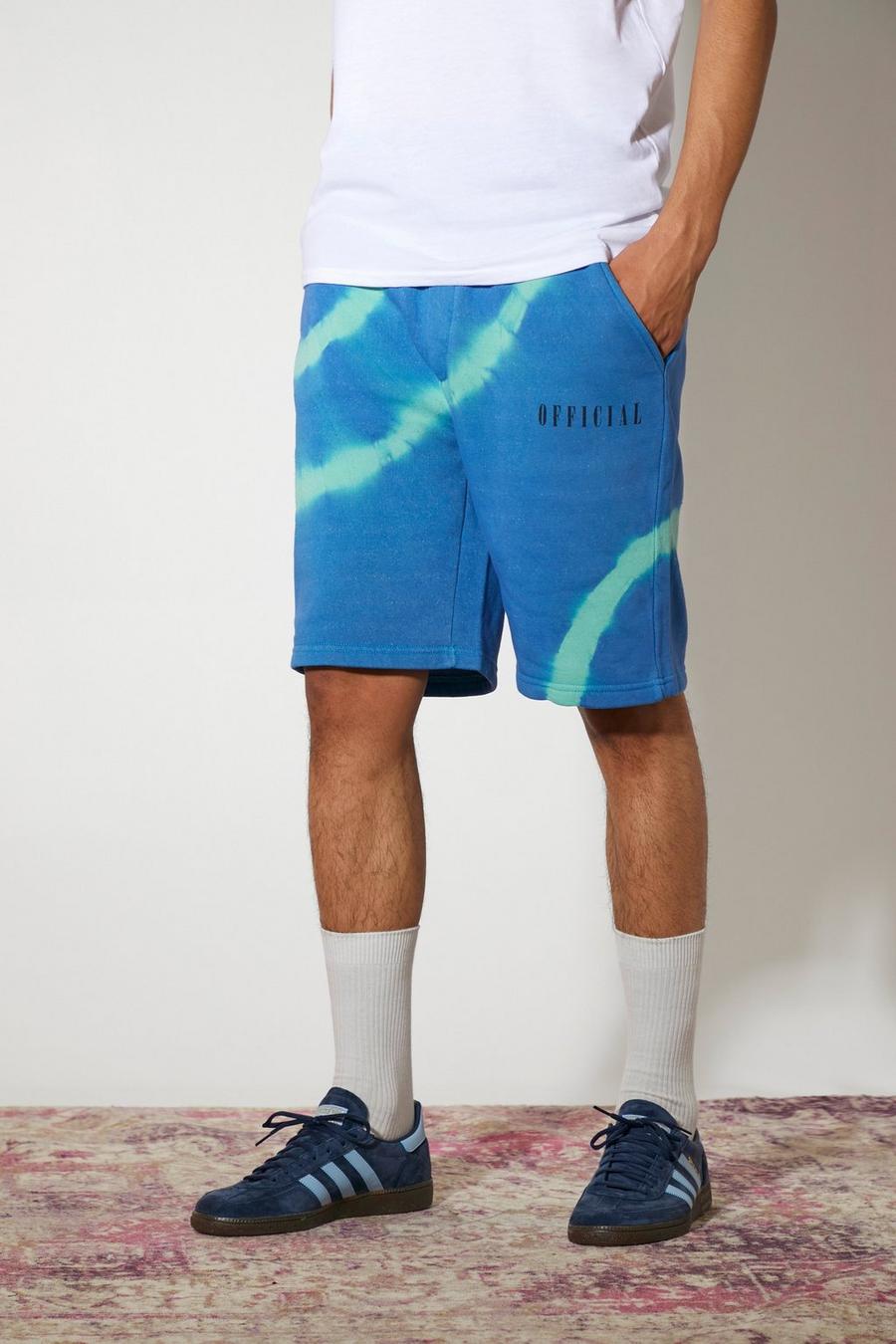 Blue Official Middellange Jersey Tie Dye Slim Fit Shorts image number 1