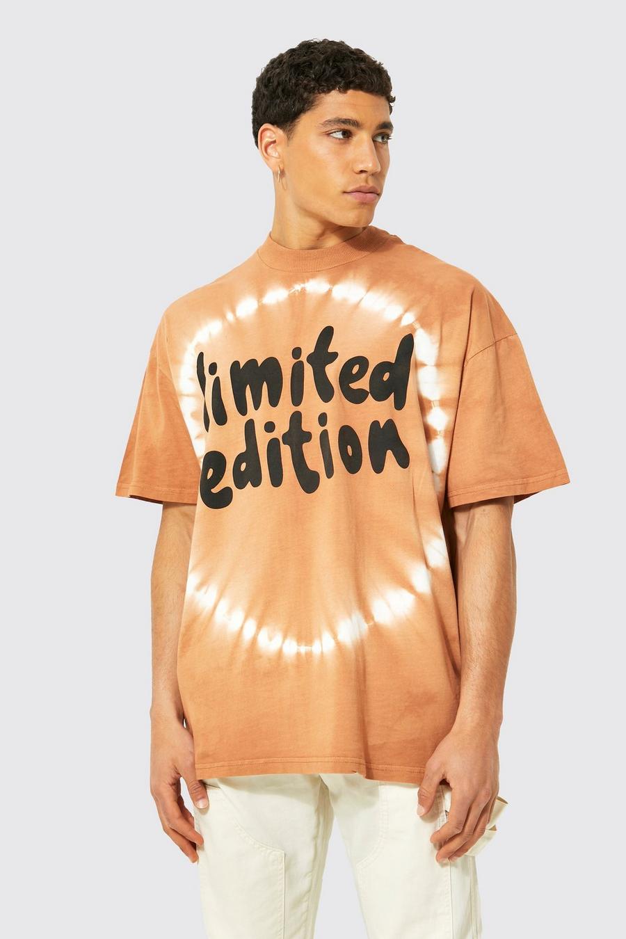 Brown Oversized Tie Dye Extended Neck T-shirt image number 1