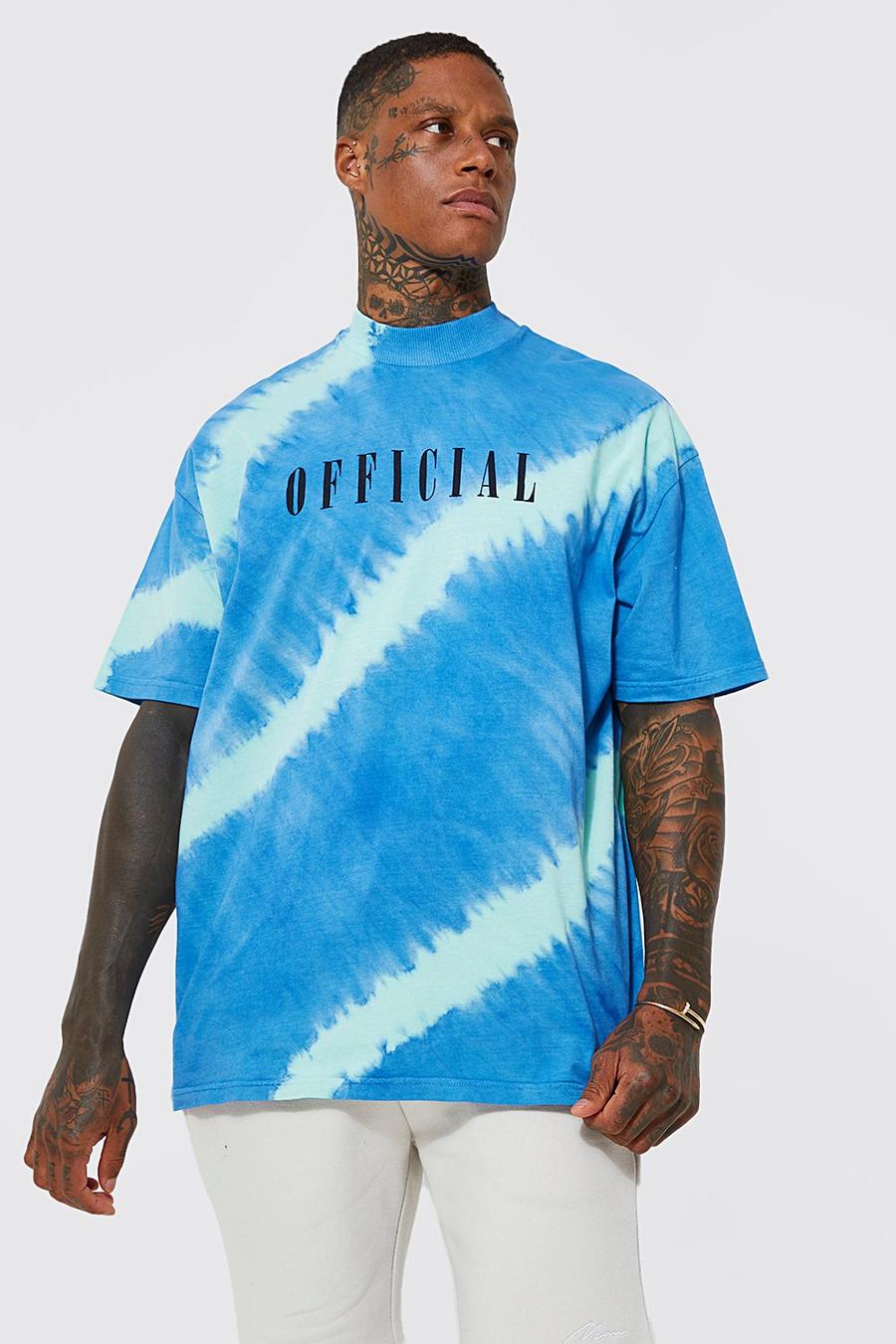 T-shirt oversize in fantasia tie dye con girocollo esteso, Blue image number 1