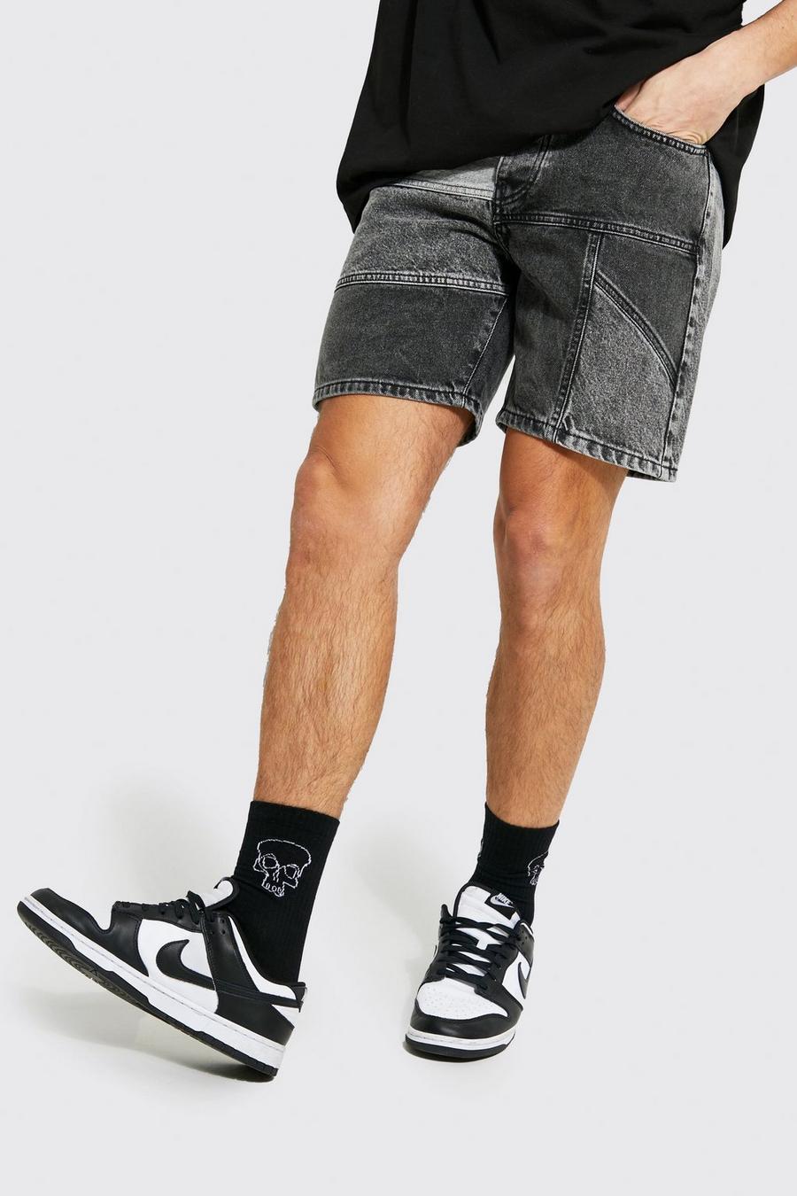 Charcoal gris Onbewerkte Slim Fit Denim Shorts Met Patches