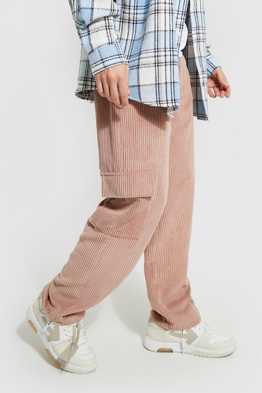 Pantalon cargo style utilitaire en velours côtelé, Pale pink image number 1