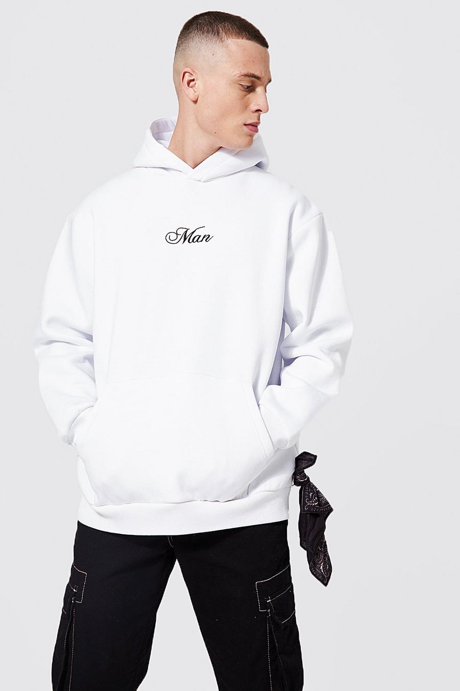 White Oversized Man Embroidered Hoodie With Bandana image number 1