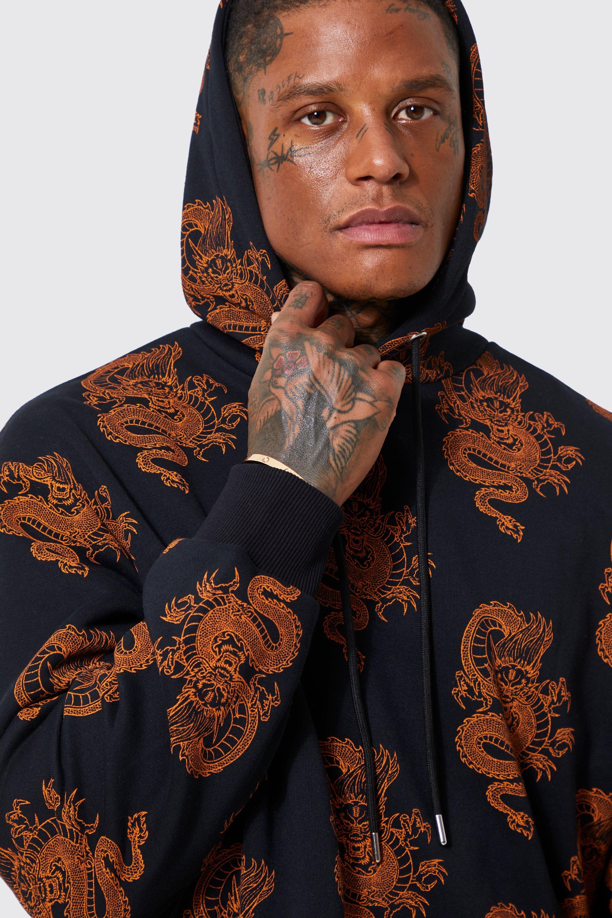 Dragon print hoodie deals