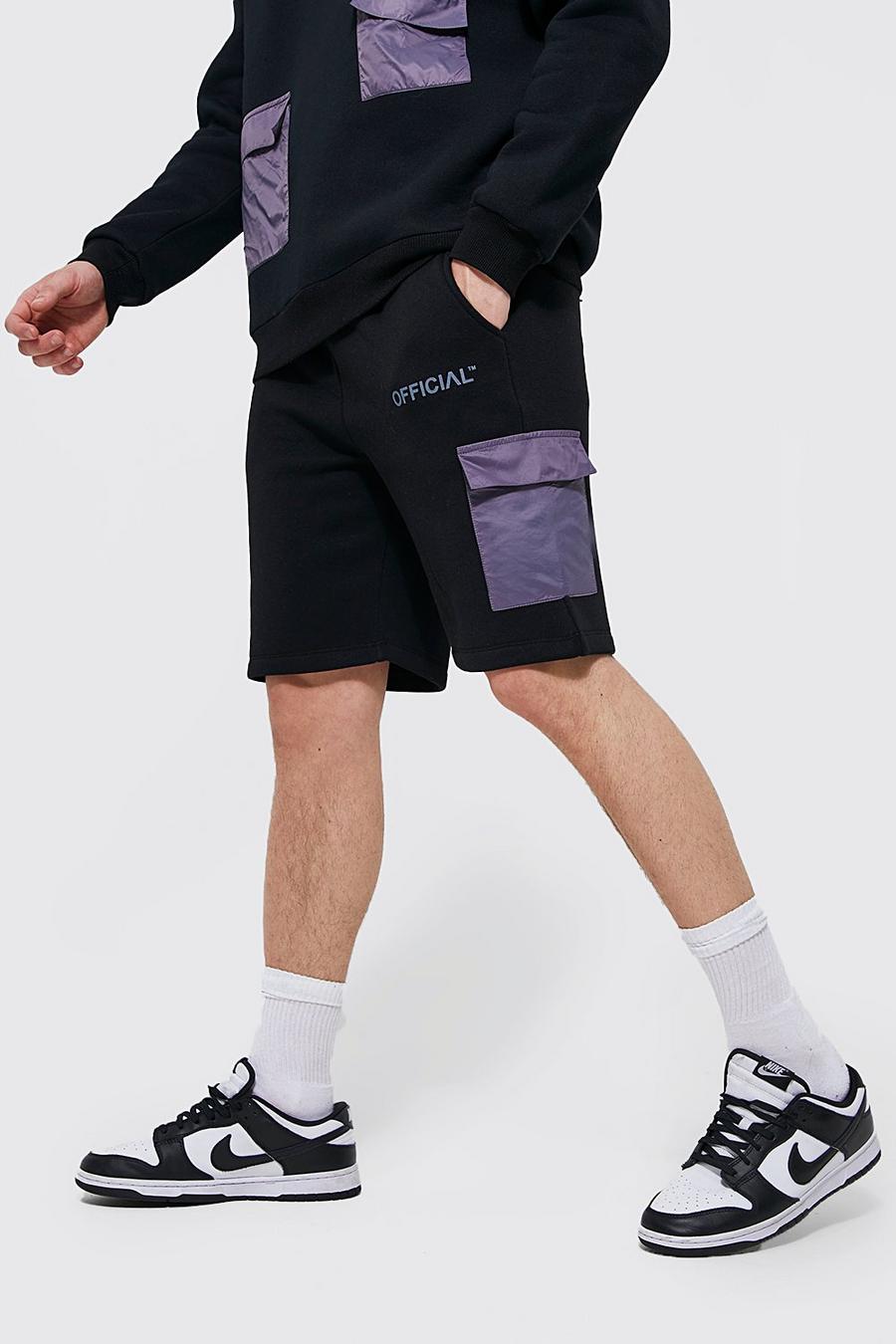Pantaloncini Official stile Cargo Regular Fit, Black nero