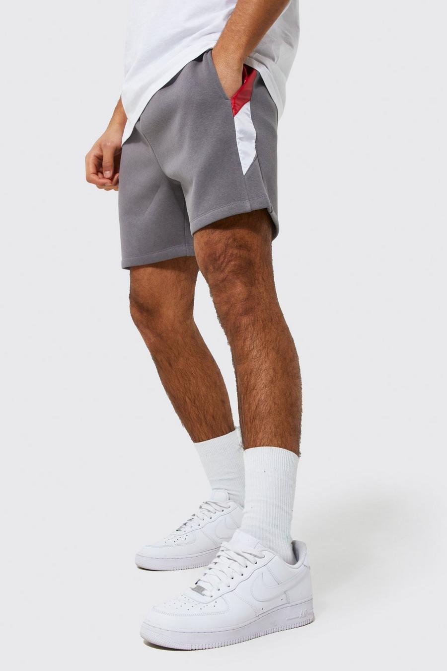 Charcoal grey Slim Short Length Nylon Panel Jersey Short