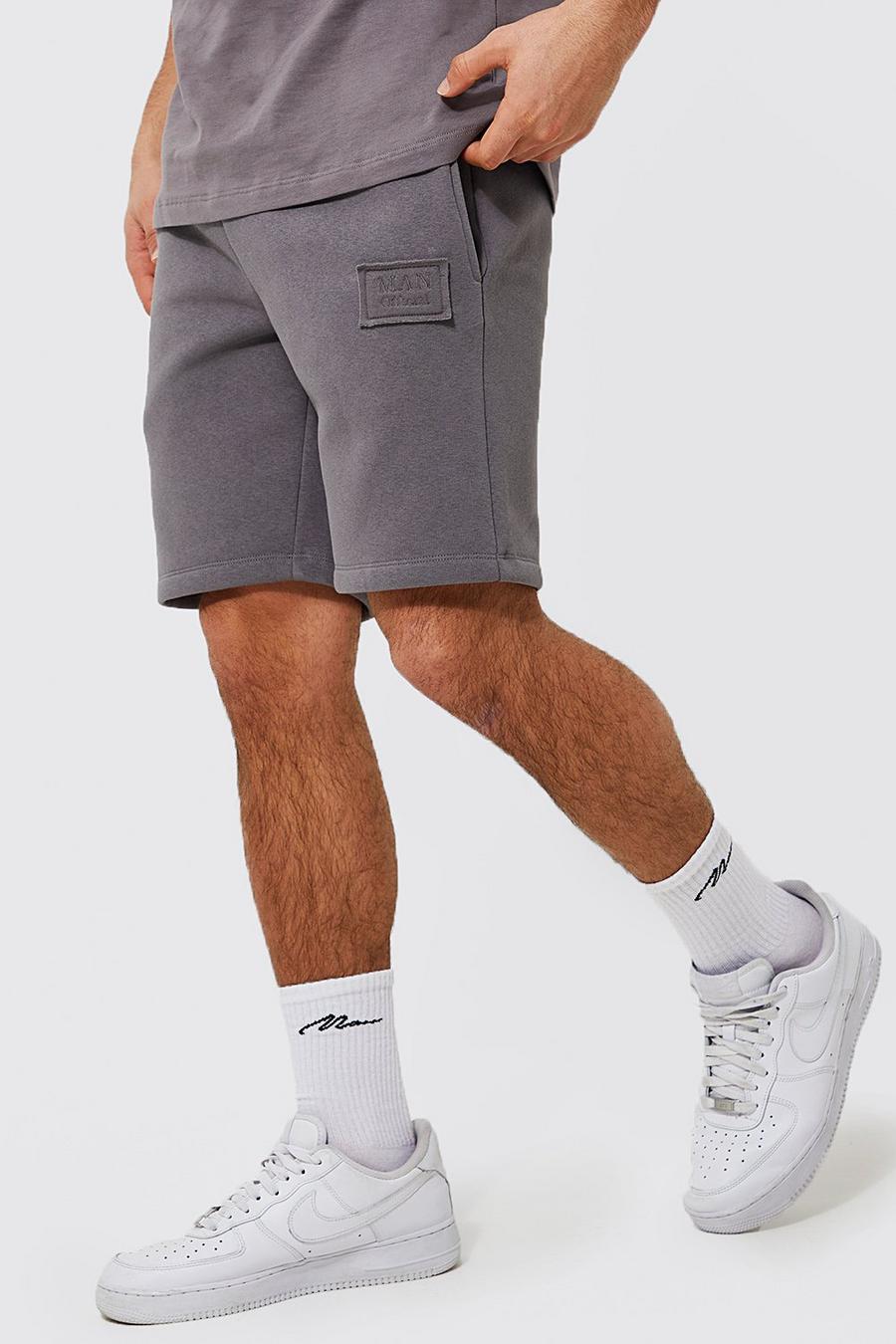 Mittellange zerrissene Slim-Fit Shorts, Charcoal grau