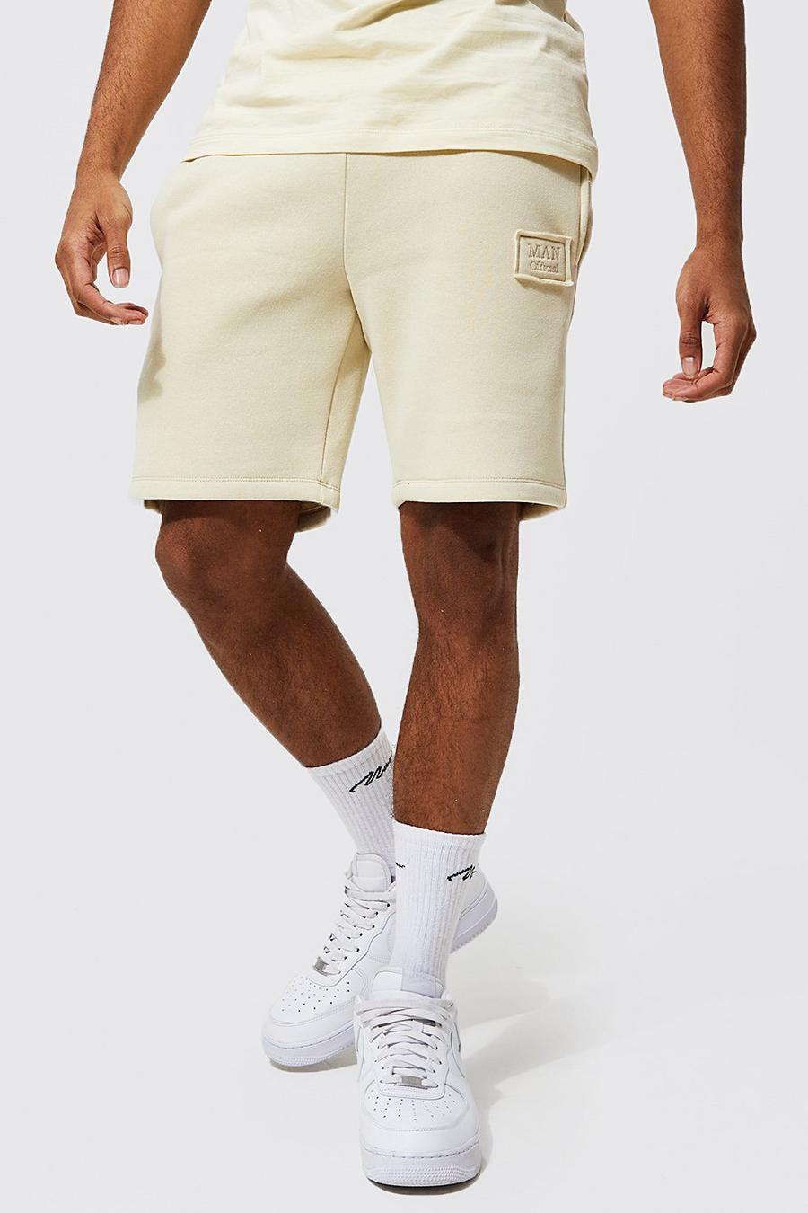 Mittellange zerrissene Slim-Fit Shorts, Sand beige
