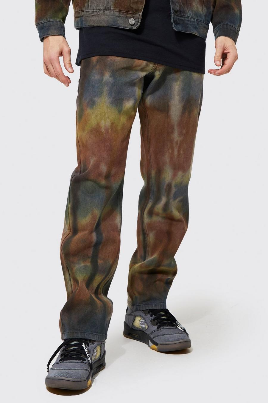 Brown Relaxed Fit Tie Dye Jeans image number 1