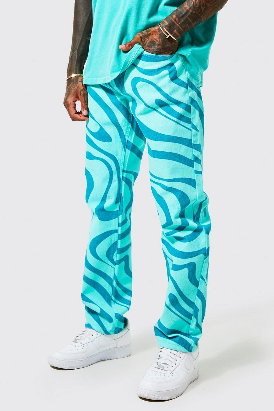 Light green Relaxed Fit Coloured Swirl Print Jeans 
