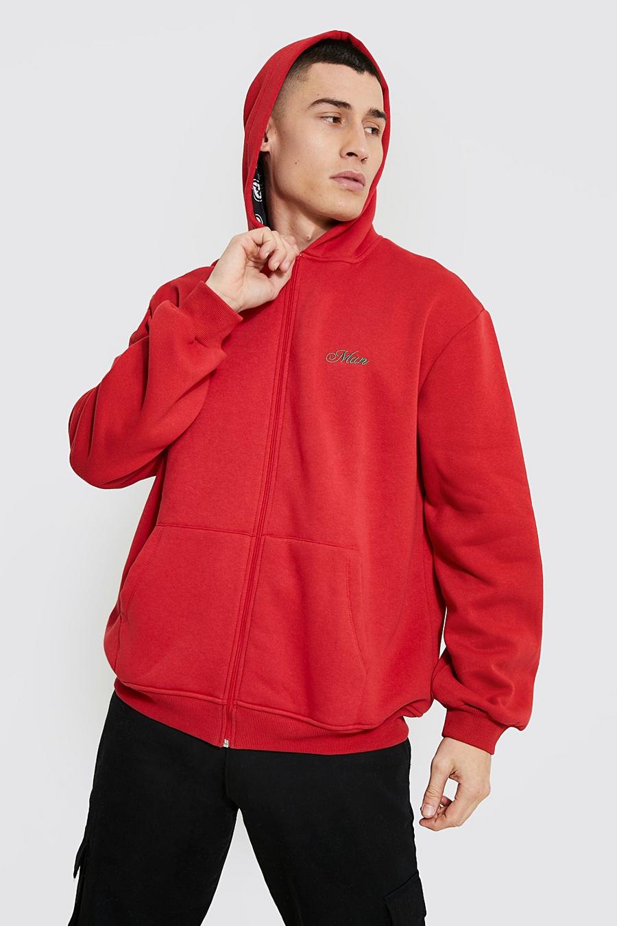 Red Oversized Bandana Lined Zip Through Hoodie image number 1