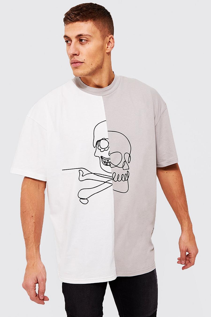 Sand Oversized Spliced Skull Graphic T-shirt image number 1