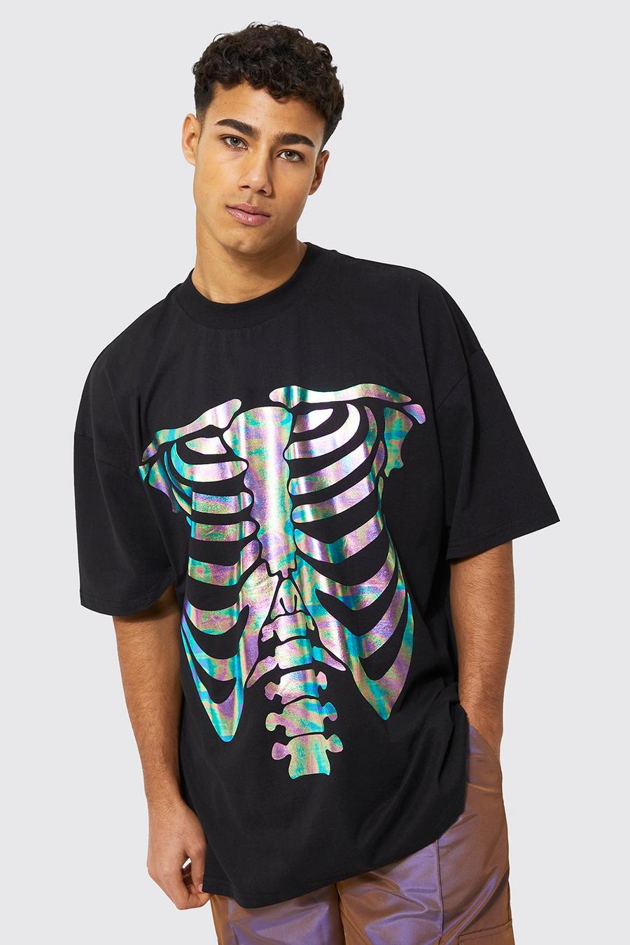 Oversize T-Shirt mit Skelett-Print, Black image number 1