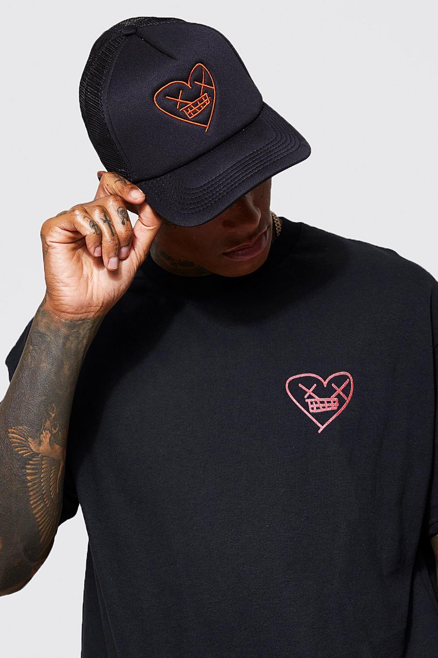 Black Heart Face Embroidered Trucker image number 1