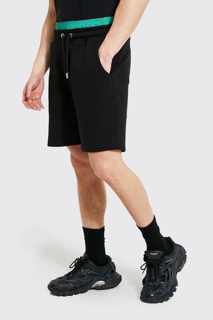 Shorts mit Bandana-Print und doppeltem Bund, Black noir