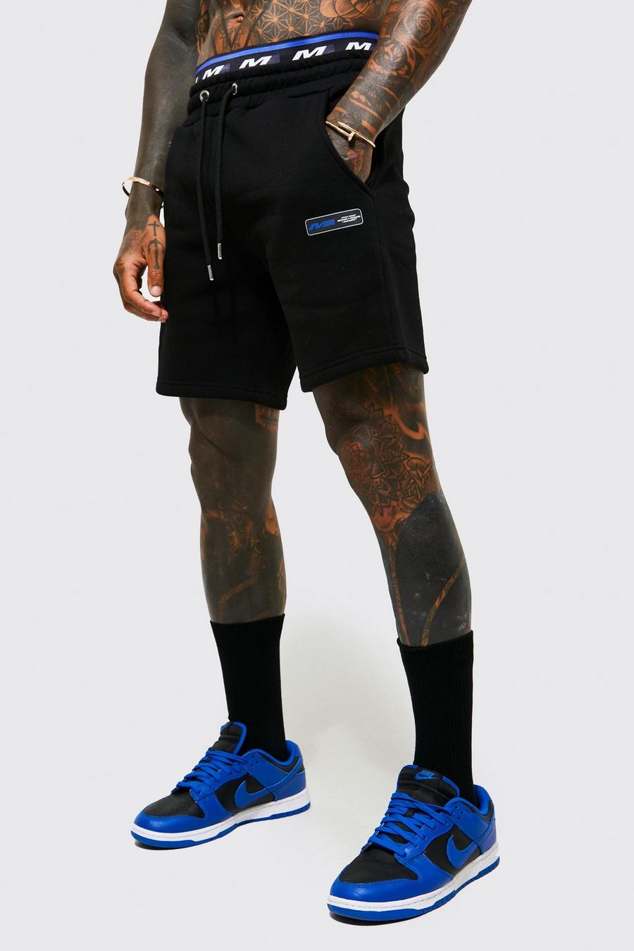 Black Slim Mid Drop Crotch Man Waistband Short
