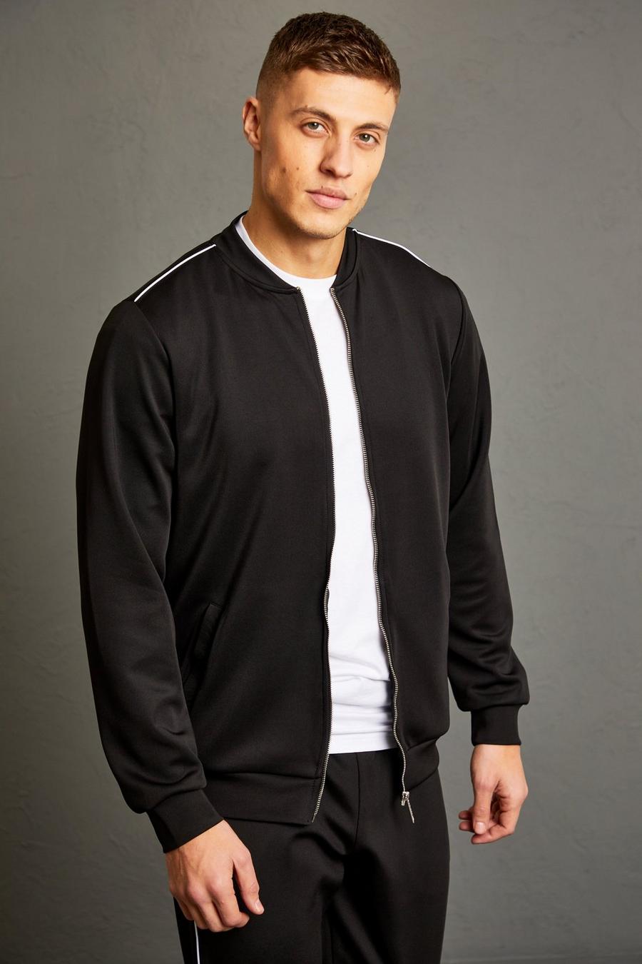 Black Smart Scuba Bomber Jacket With Piping image number 1