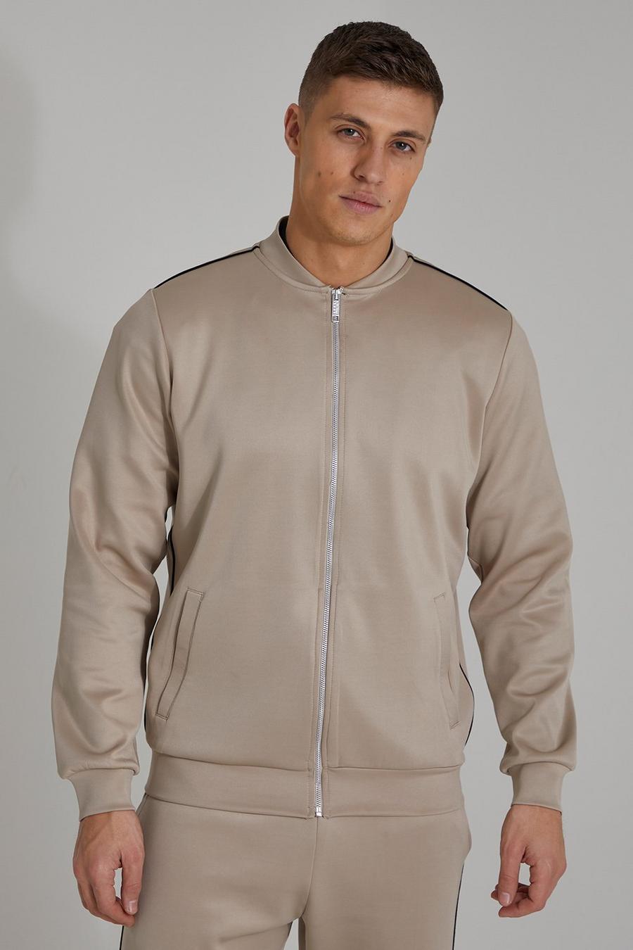 Stone beige Smart Scuba Bomber Jacket With Piping