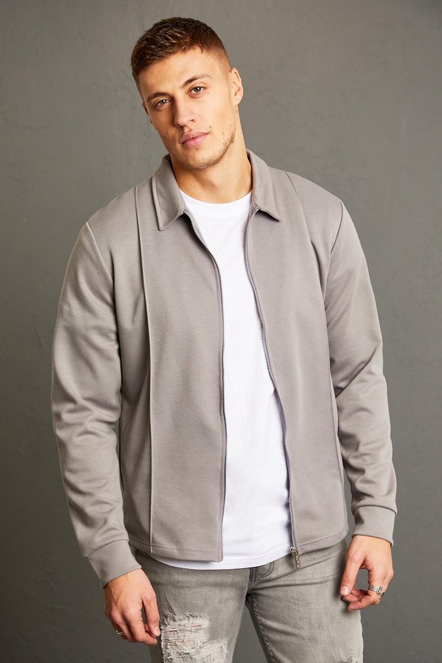 Charcoal grey Smart Jersey Harrington Jacket image number 1