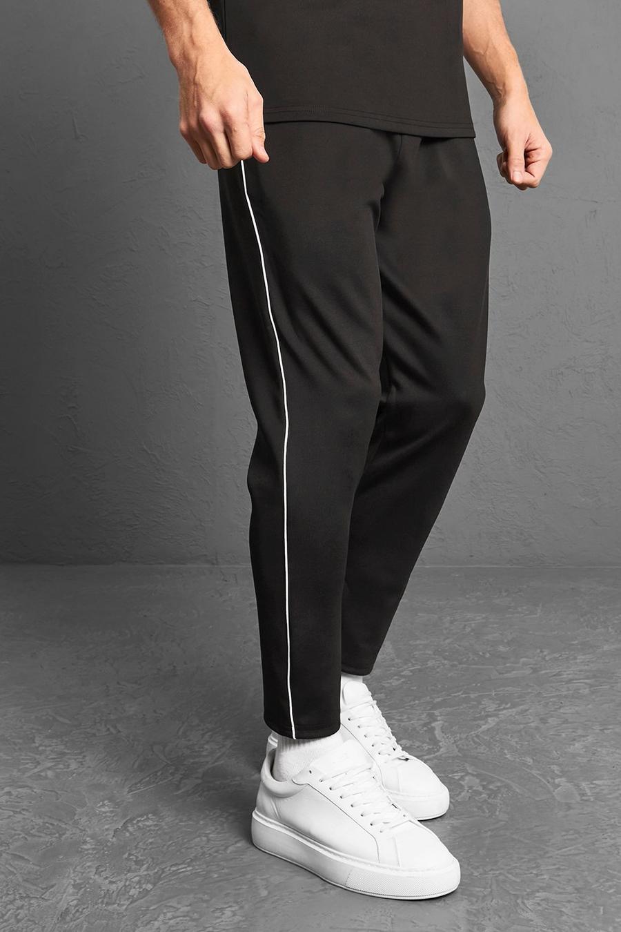 Black Cropped Tapered Scuba Jogger With Piping image number 1