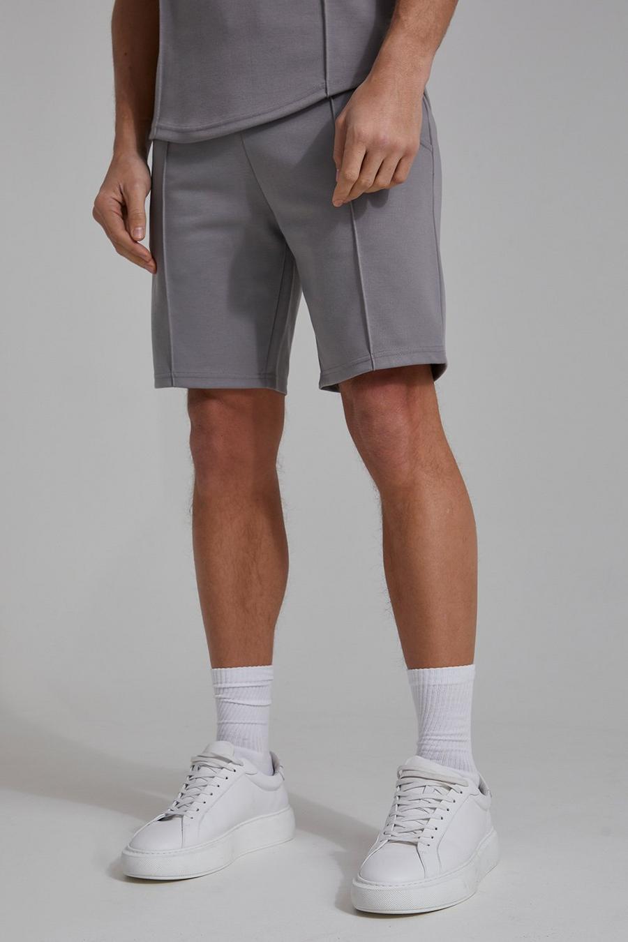 Charcoal grey Smart Slim Fit Mid Length Pintuck Short