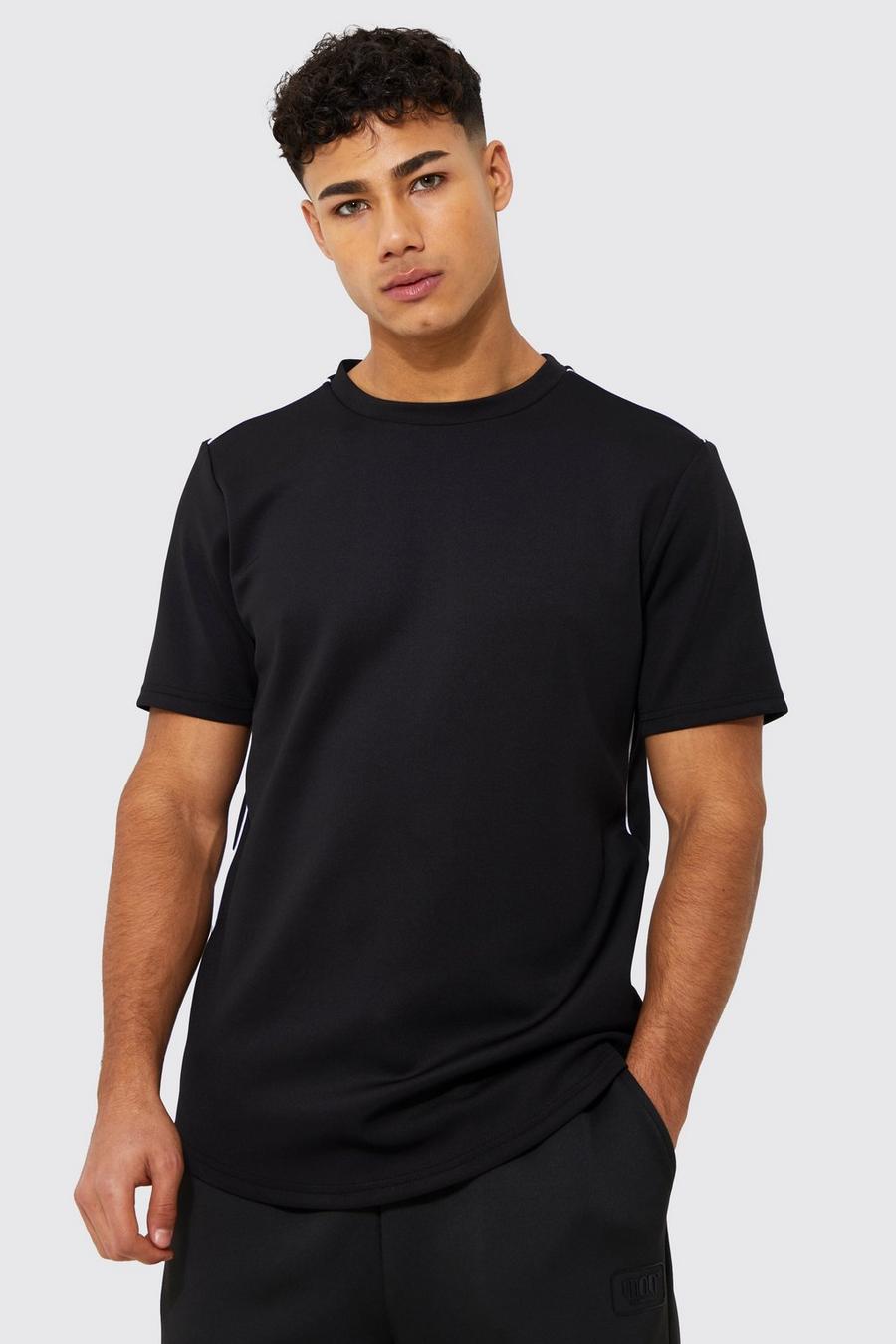 Black Curved Hem Slim Fit Scuba T-shirt With Piping image number 1