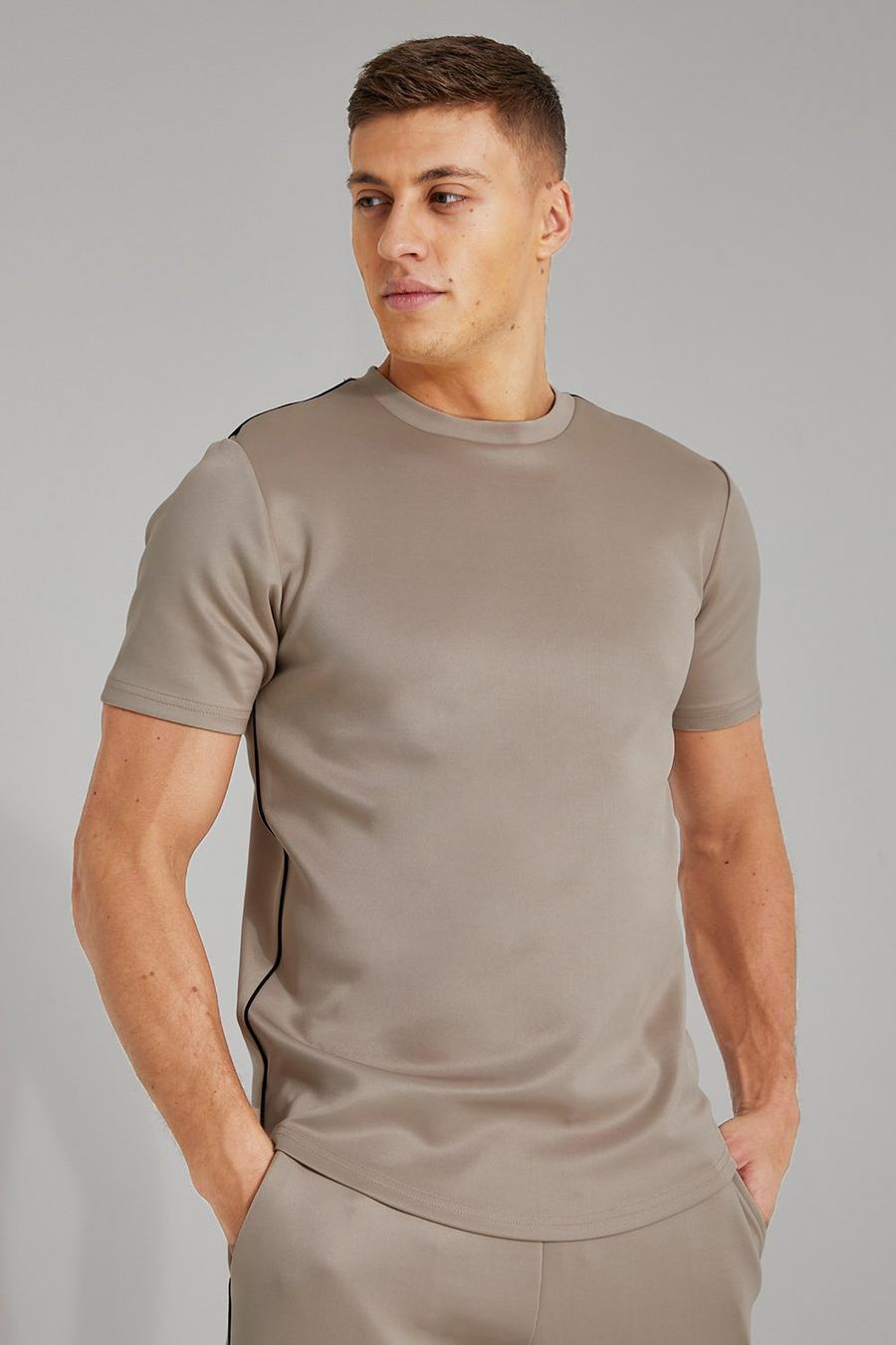 Stone Curved Hem Slim Fit Scuba T-shirt With Piping image number 1