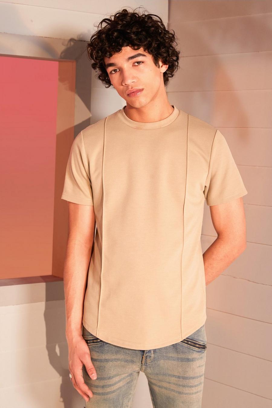 Taupe Smart Slim Fit T-shirt With Pintuck image number 1
