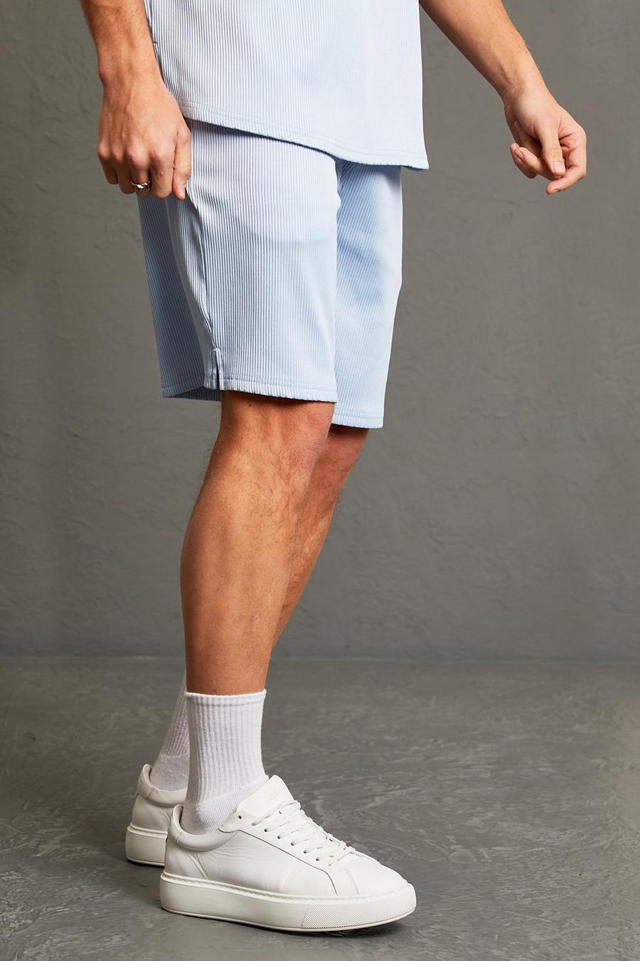 Pale blue blå Loose Fit Pleated Double Waistband Short
