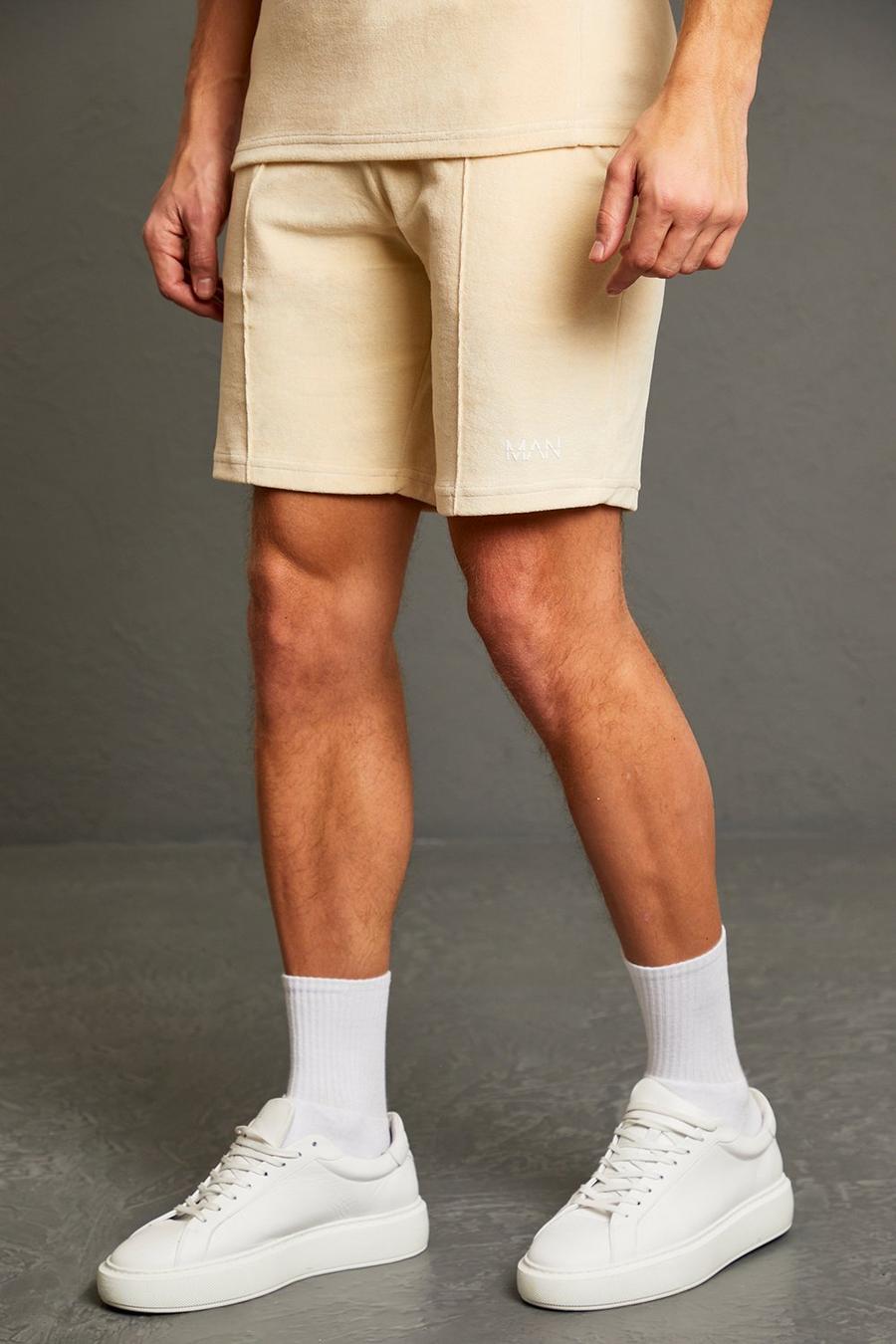 Slim-Fit Velour Shorts, Yellow