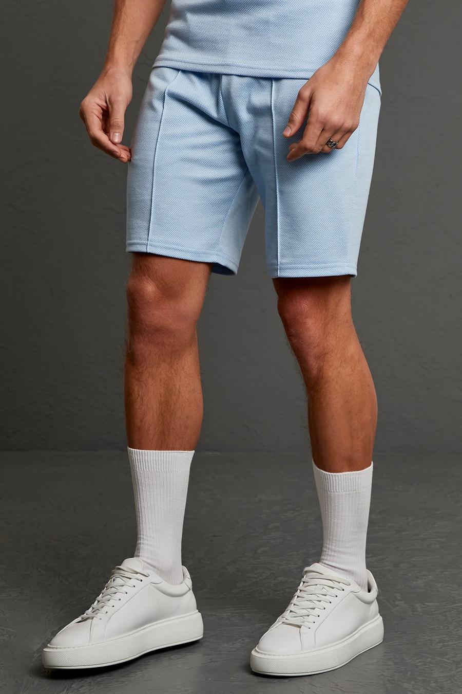 Blue Slim Fit Mid Mini Jacquard Check Short