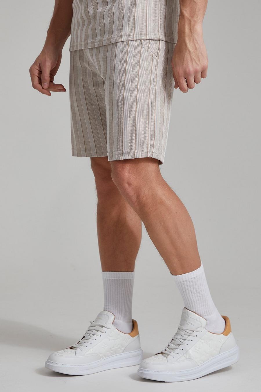 Pantalón corto ajustado con línea de jacquard, Sand beis image number 1