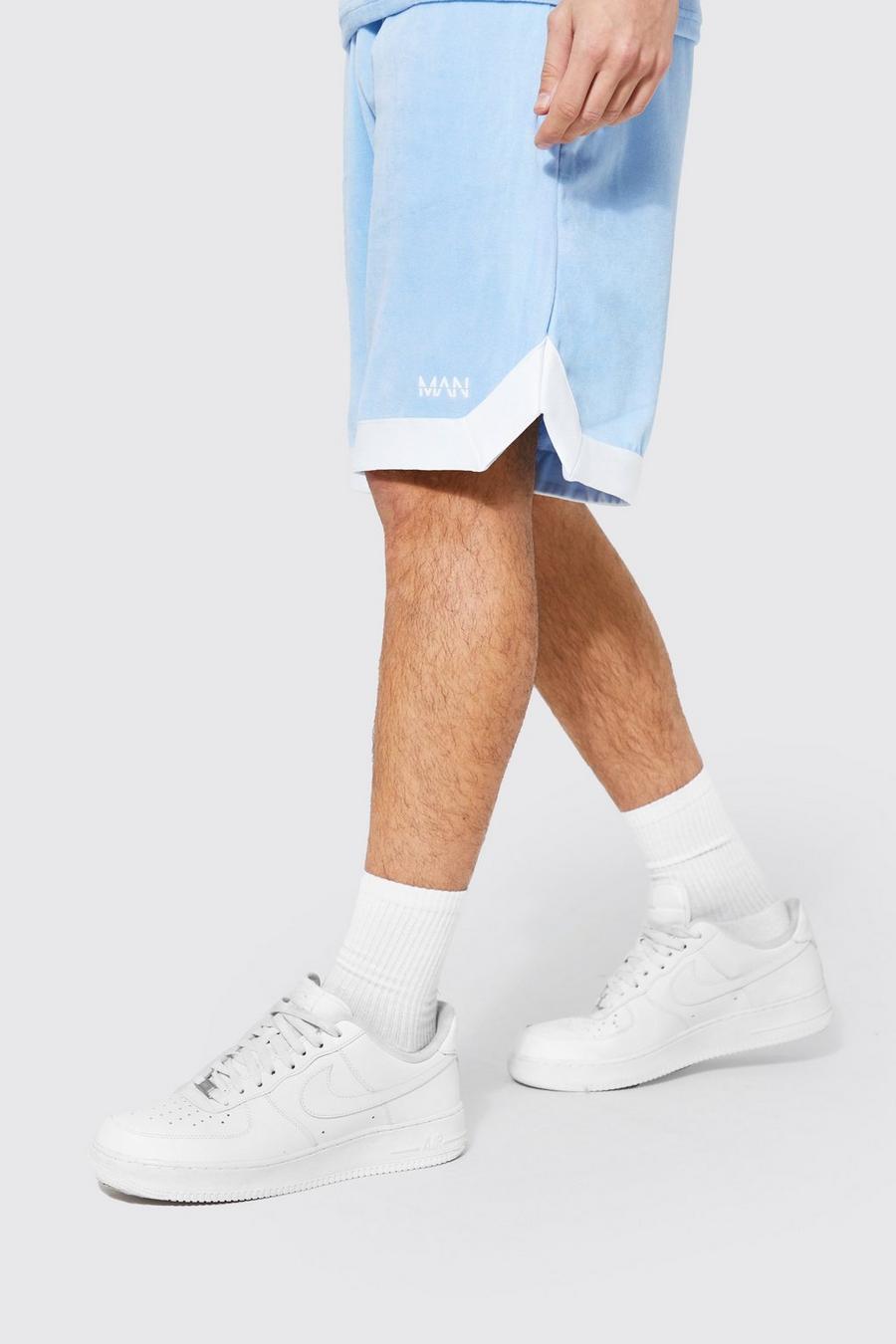 Pantaloncini da basket in velours con striscia laterale, Blue image number 1