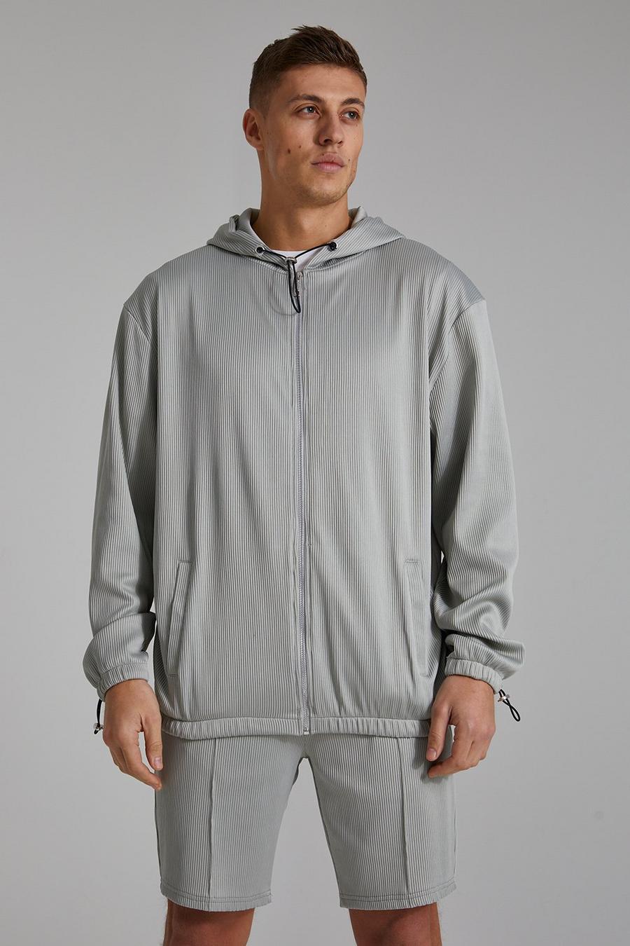 Sage Oversized Zip Though Pleated Hoodie image number 1