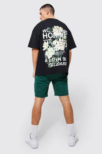 Floral Back Print T-shirt & Airtex Short Set black