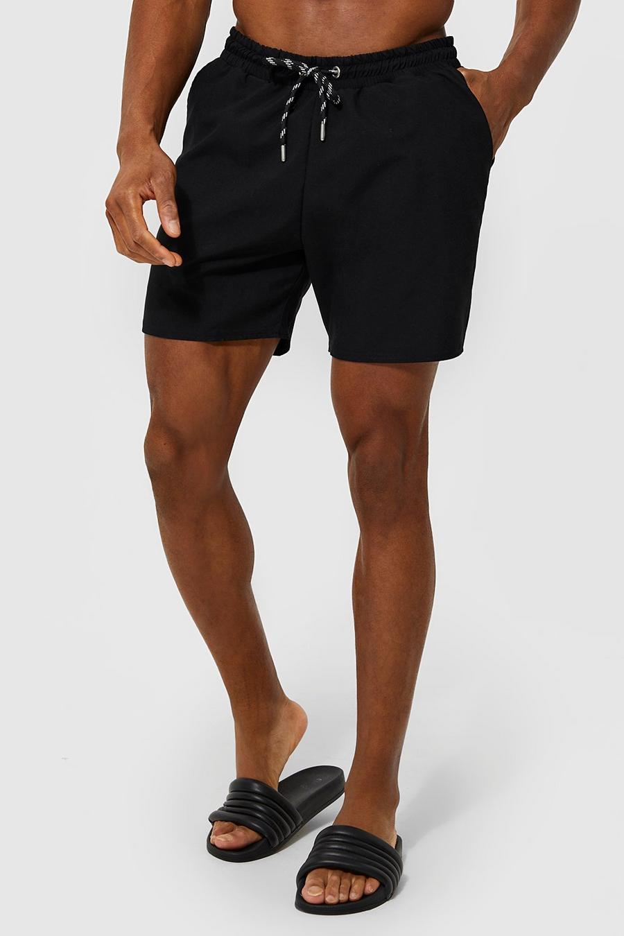 Black nero Mid Length Plain Swim Shorts
