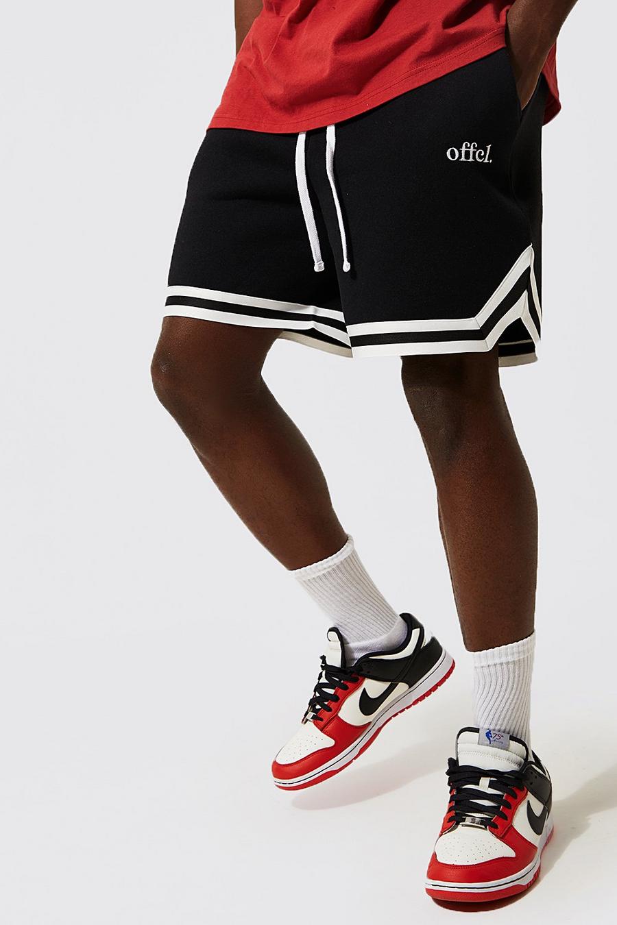 Pantaloncini corti da basket Offcl con strisce laterali, Black negro