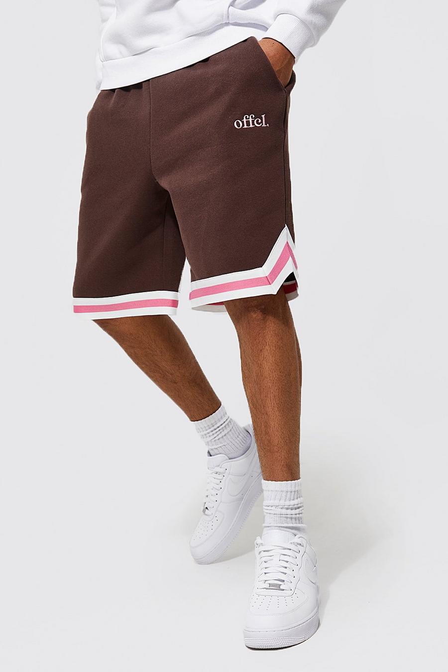 Chocolate brown Oversized Ofcl Jersey Shorts With Tape image number 1