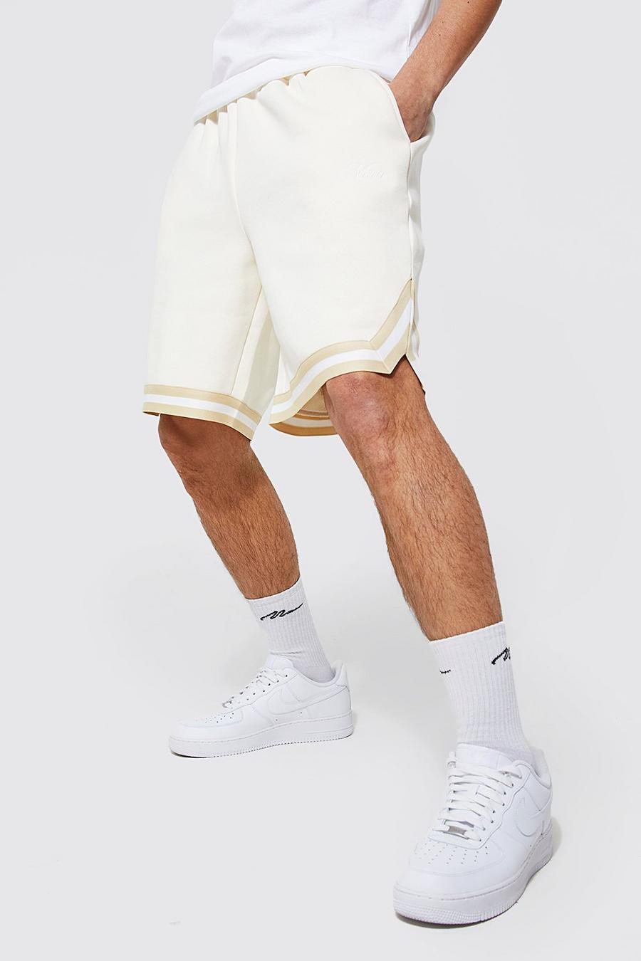 Oversize Man Basketball-Shorts mit Steifen, Ecru weiß