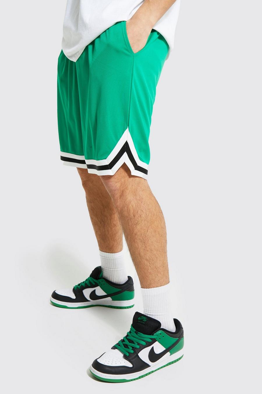 Green Mesh Basketball Short With Tape