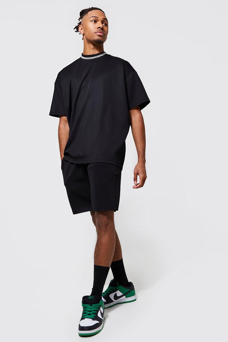 Conjunto de pantalón corto y camiseta oversize de scuba, Black image number 1