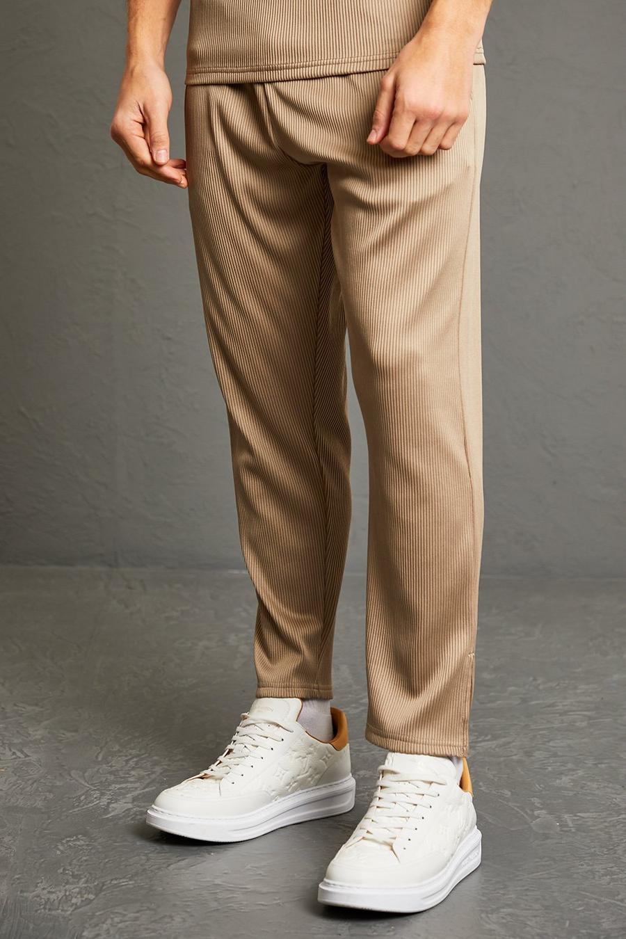 Taupe Pleated Tapered Jogger With Double Waistband image number 1