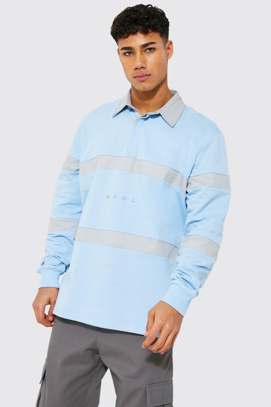 Blue Long Sleeve Ofcl Panelled Rugby Polo image number 1