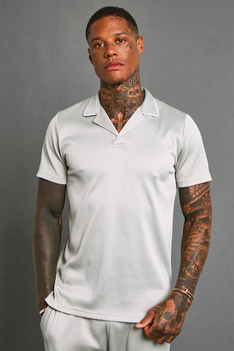 Sage Slim Fit Pleated Revere Polo With Piping image number 1