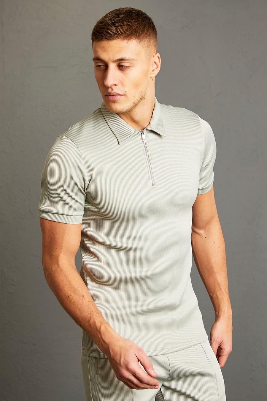 Sage Muscle Fit Pleated Polo image number 1