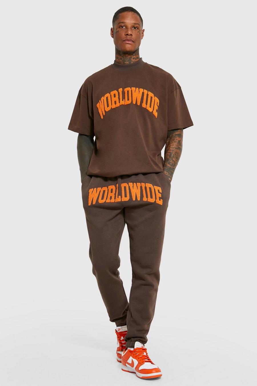 Chocolate brown Oversized Worldwide T-shirt Tracksuit image number 1